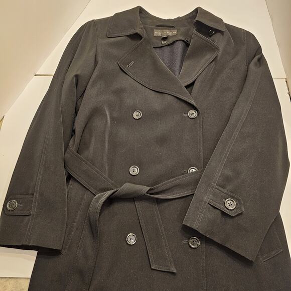 Gallery Women's Black Midi Trench Coat Jacket Sz M Removable Lining Belted - Picture 6 of 13